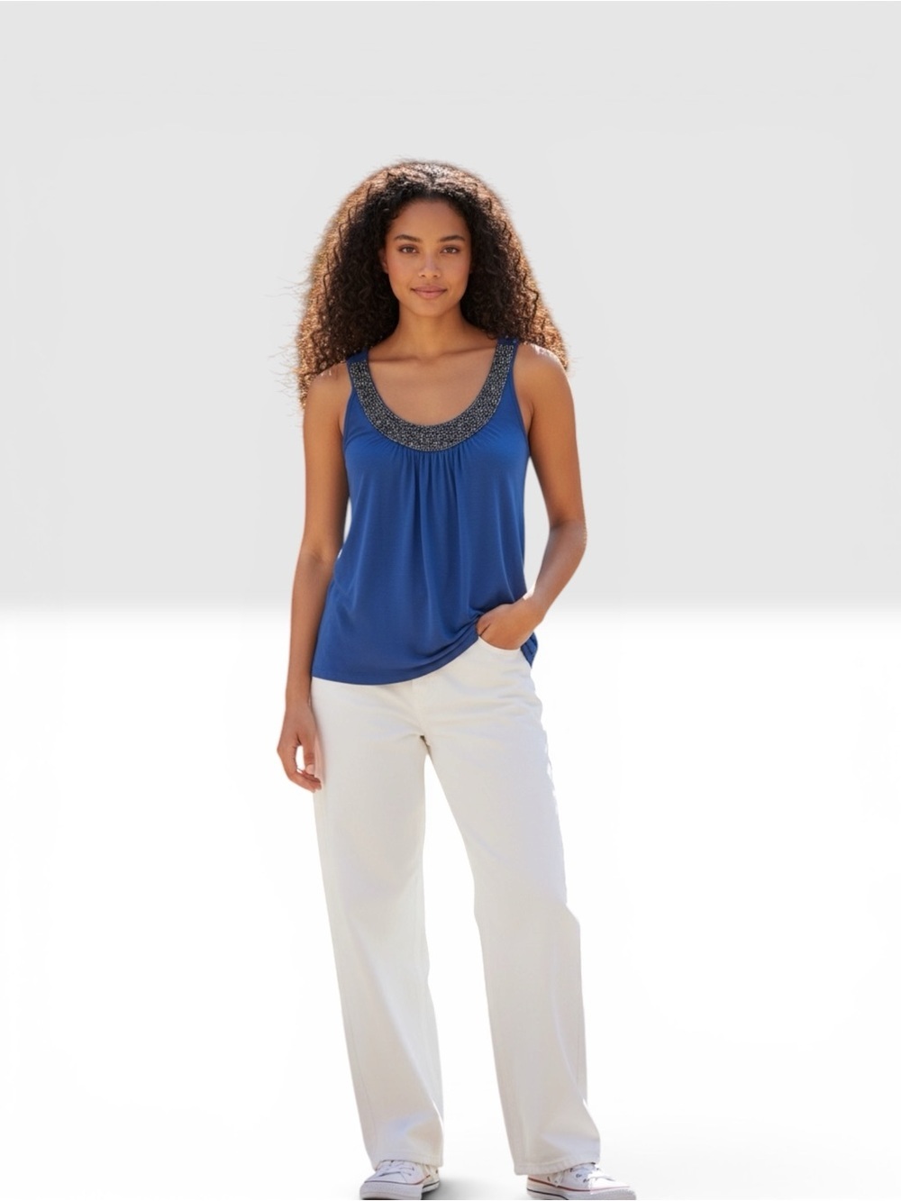 Apt. 9 Beaded Neckline Blue Tank women’s size XS #y2k